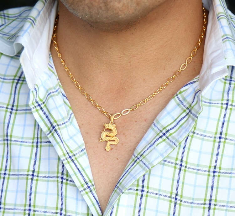 <メンズ>龍モチーフ 純金ペンダント(ネックレス紐付)