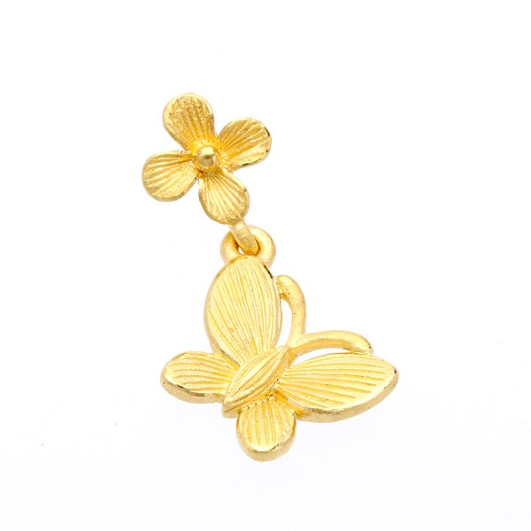 胸元の花にとまる蝶 純金ペンダント