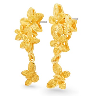 フラワー&バタフライ 純金ピアス