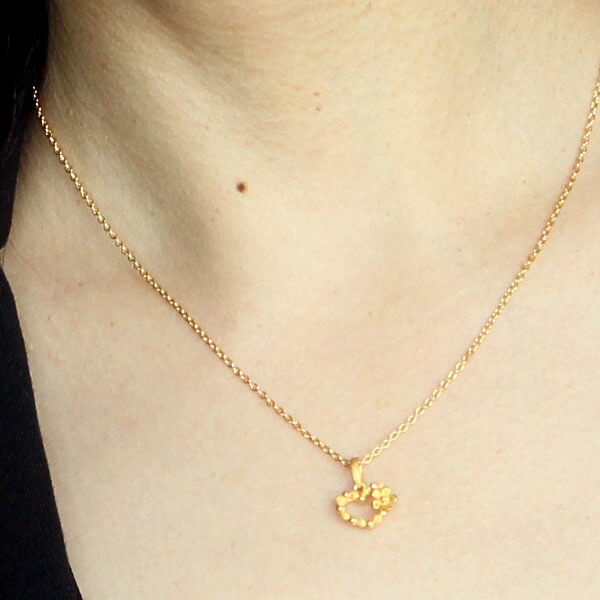 オープンハートと可憐な一輪の花 純金ペンダント