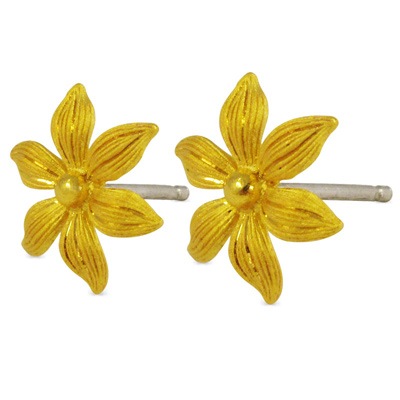 シルクライン彫り花びら 純金ピアス