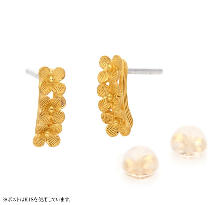 【セール】 3連フラワーモチーフ 純金ピアス | レディース,ピアス アクセサリー