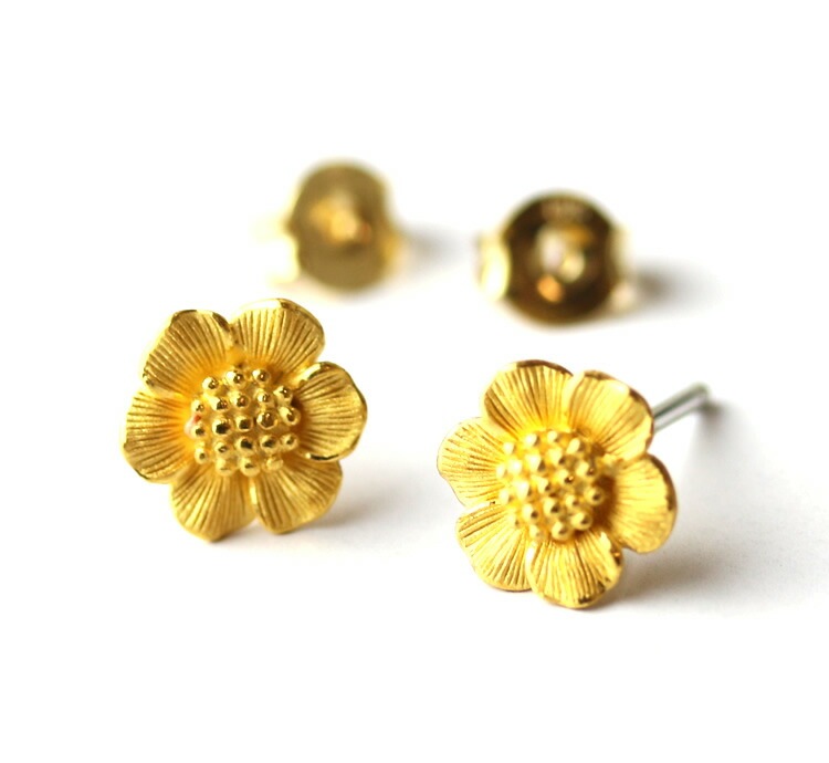 大輪の花フラワー 純金ピアス