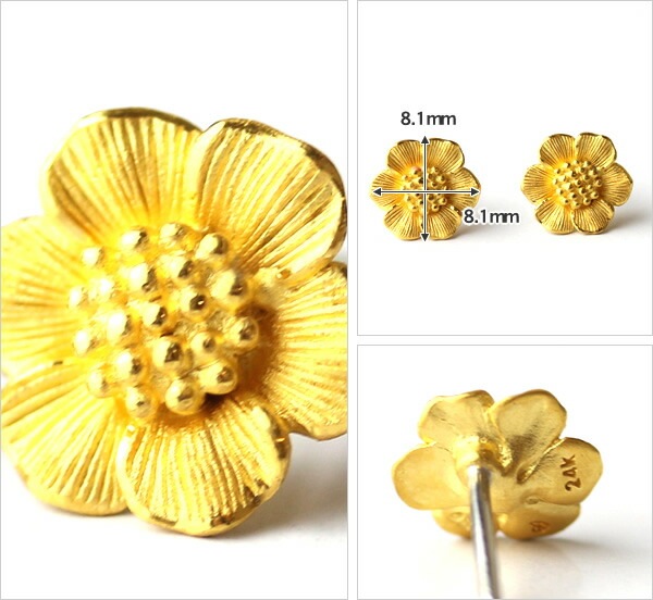 大輪の花フラワー 純金ピアス