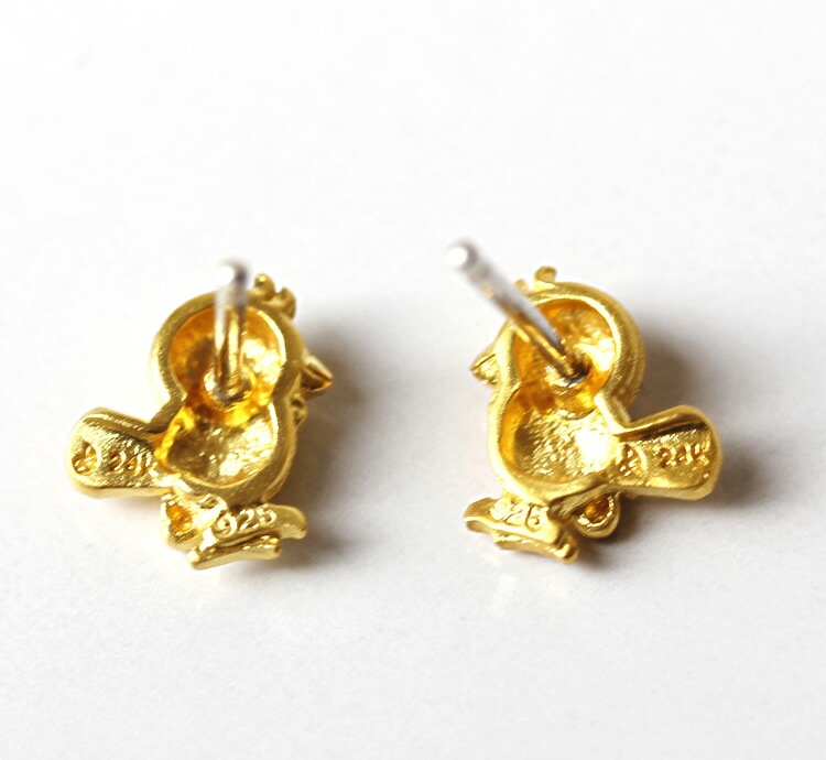 フクロウモチーフ 純金ピアス