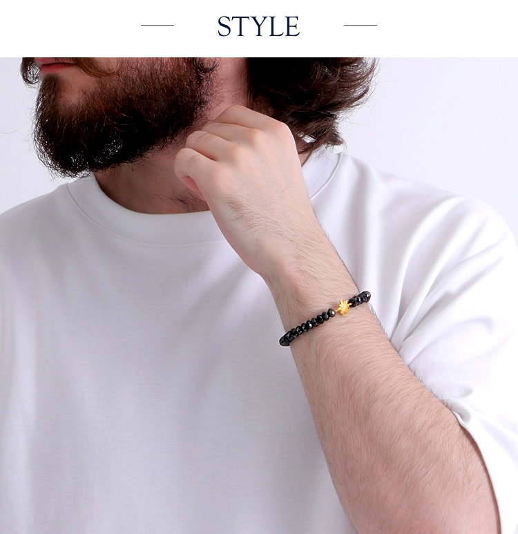 【即日お届け】＜メンズ＞純金スター ブラックスピネルブレスレット