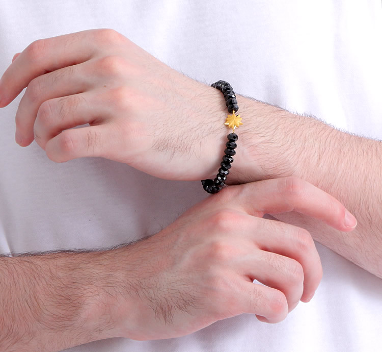 【即日お届け】＜メンズ＞純金スター ブラックスピネルブレスレット