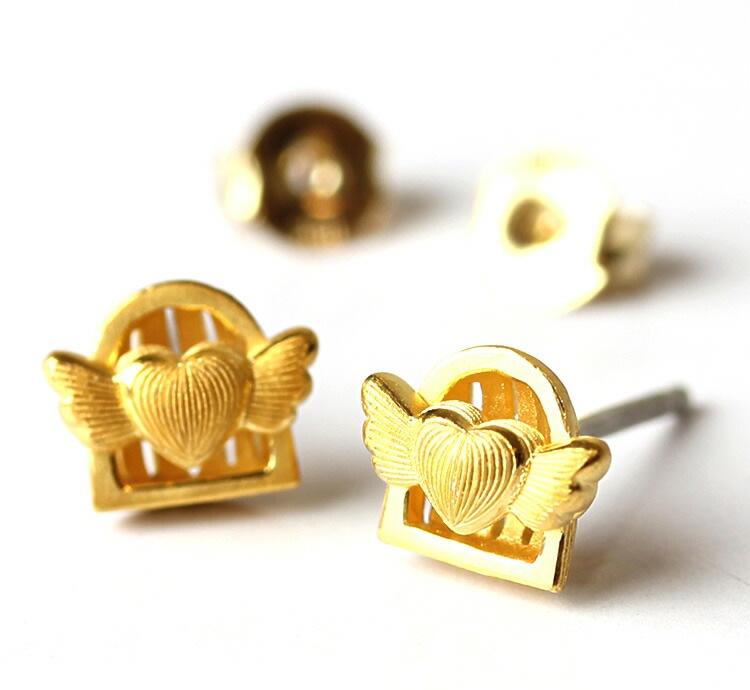 値段交渉OK】純金 24K ピアス 天使の羽 ハート プリマゴールド