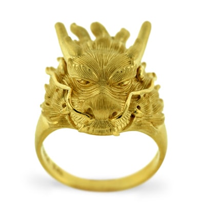 ドラゴンモチーフ吉兆のシンボル 純金リング