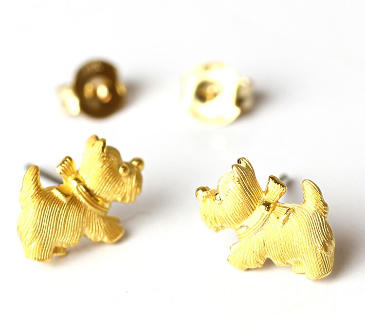 リボン&ヨークシャテリア 純金ピアス