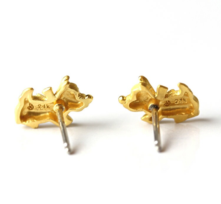 リボン&ヨークシャテリア 純金ピアス
