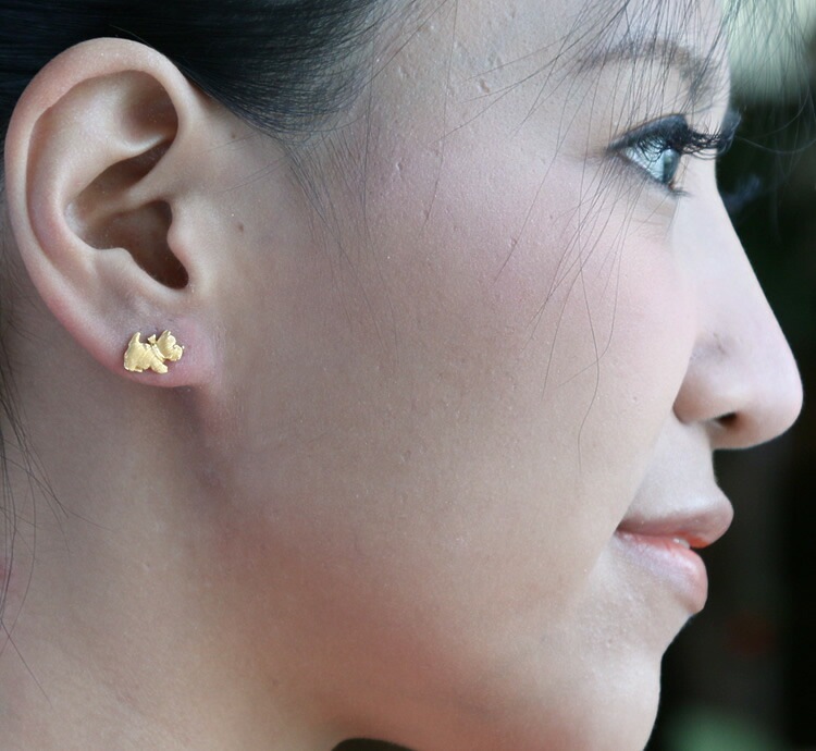 リボン&ヨークシャテリア 純金ピアス