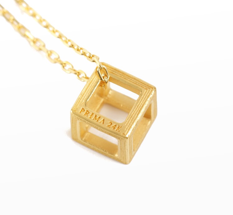 【即日お届け】立体キューブ 純金ペンダント（SV925チェーン付き）