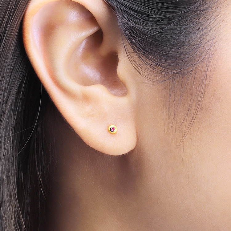 【即日お届け】7色の誕生ストーン 純金スタッドピアス -片耳用-