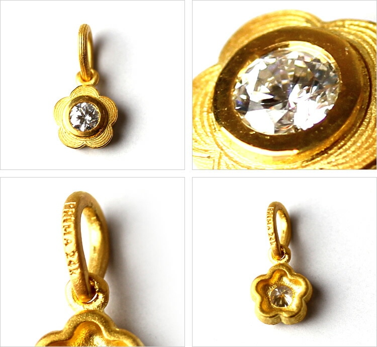 一粒ダイヤモンド 花モチーフ 純金ペンダント
