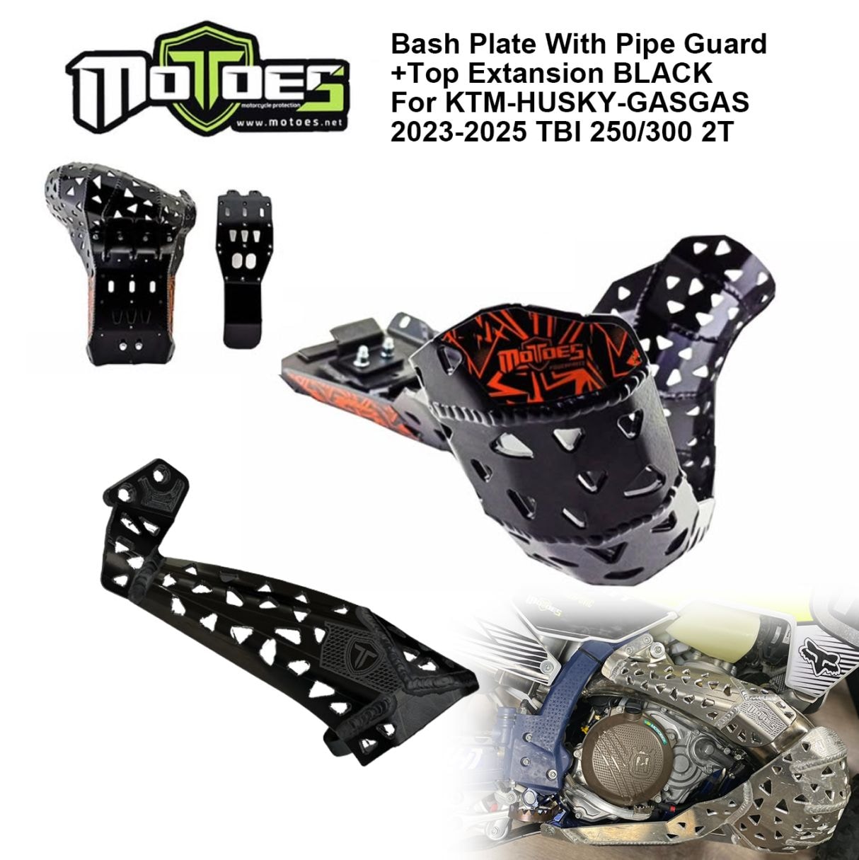 [MOTOES] BASH PLATE With PIPE GUARD + LINK GUARD + TOP EXTANSION BLACK For KTM系 250/300 2024-2025 TBI