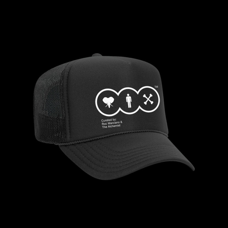EMB-BLACK TRUCKER HAT