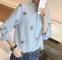 【即発】ストライプ 花刺繍 シャツ|TOPS