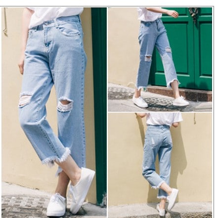 即発 カットオフデニム クラッシュデニム 裾フリンジデニム Bottoms Meren