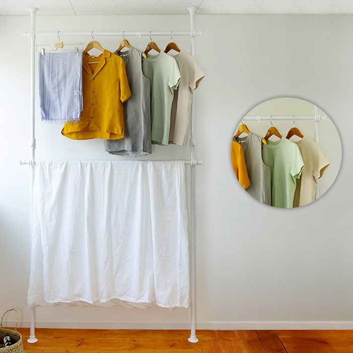 簡単】ワンタッチ式突っ張りポールハンガーラック2段 高140-280cm 幅