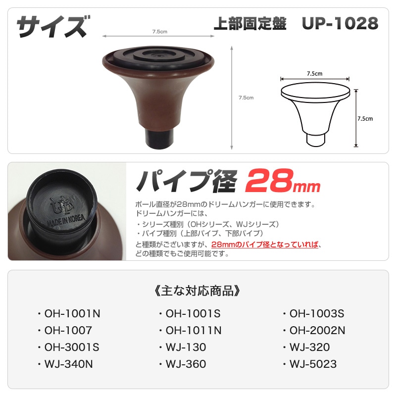 追加パーツ】ドリームハンガー専用 上部固定盤 パイプ径28mm UP-1028