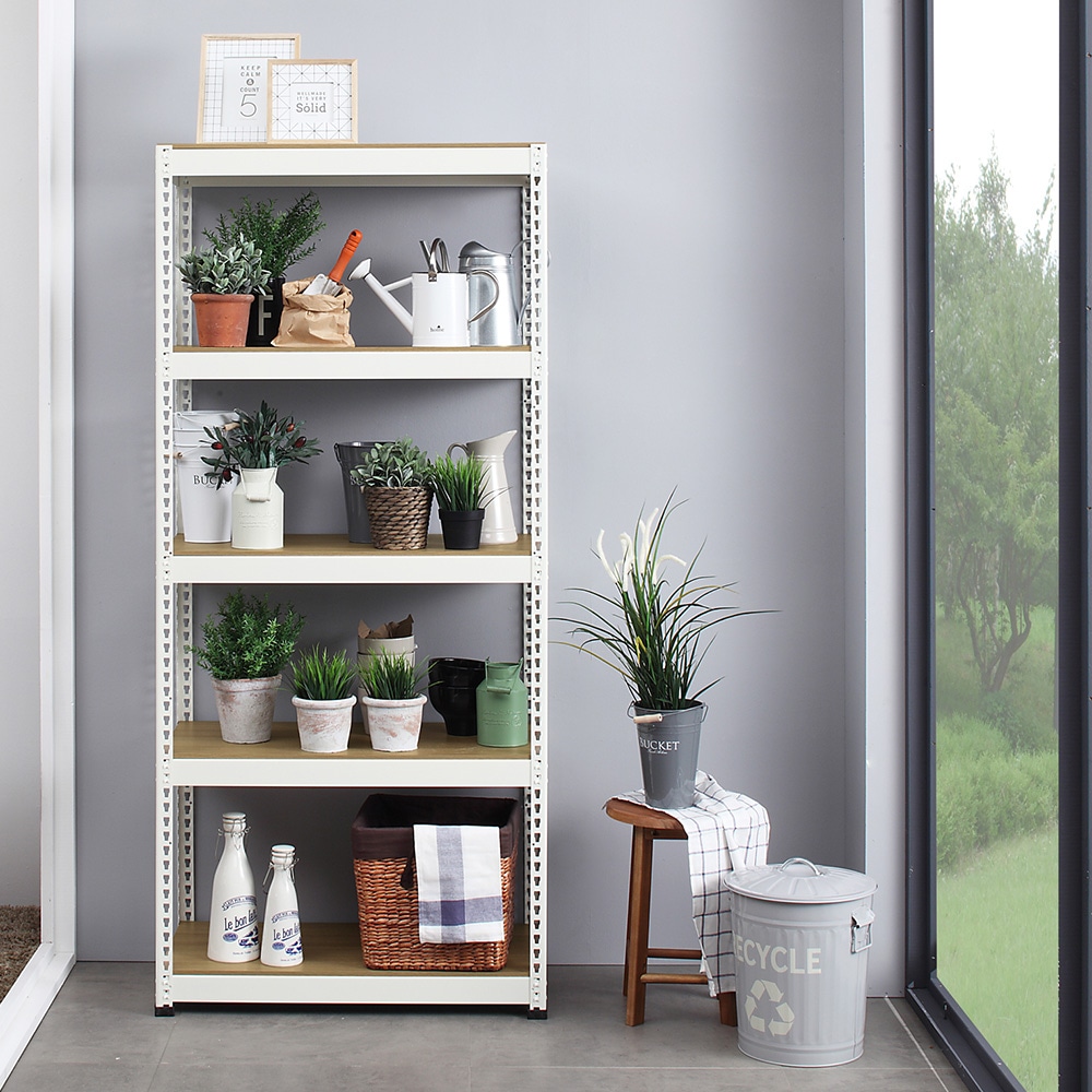 メタル＆ウッドラック スチールラック 5段 幅81cm 奥行41cm 高さ