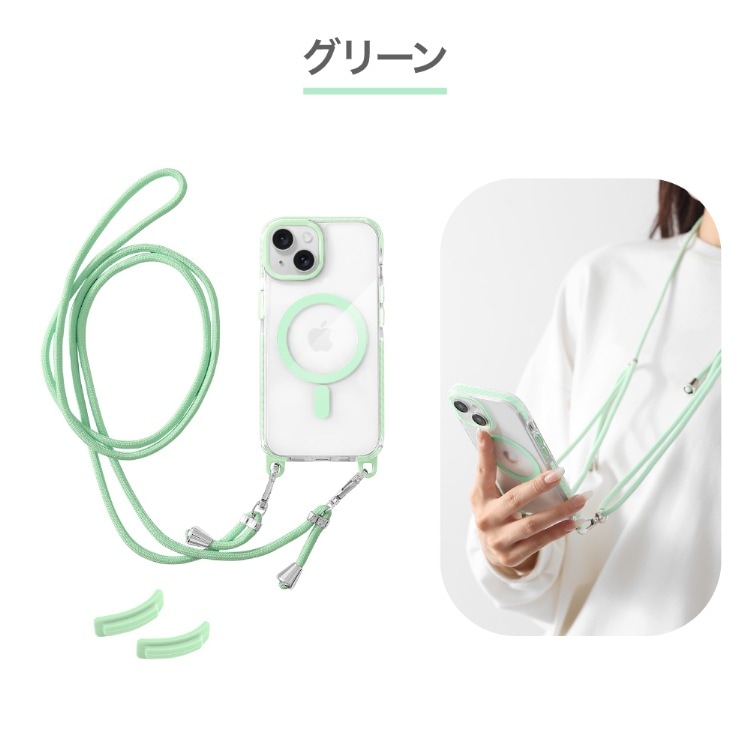 iPhone 15 ポッピング MagSafe対応 ストラップ付きクリアケース