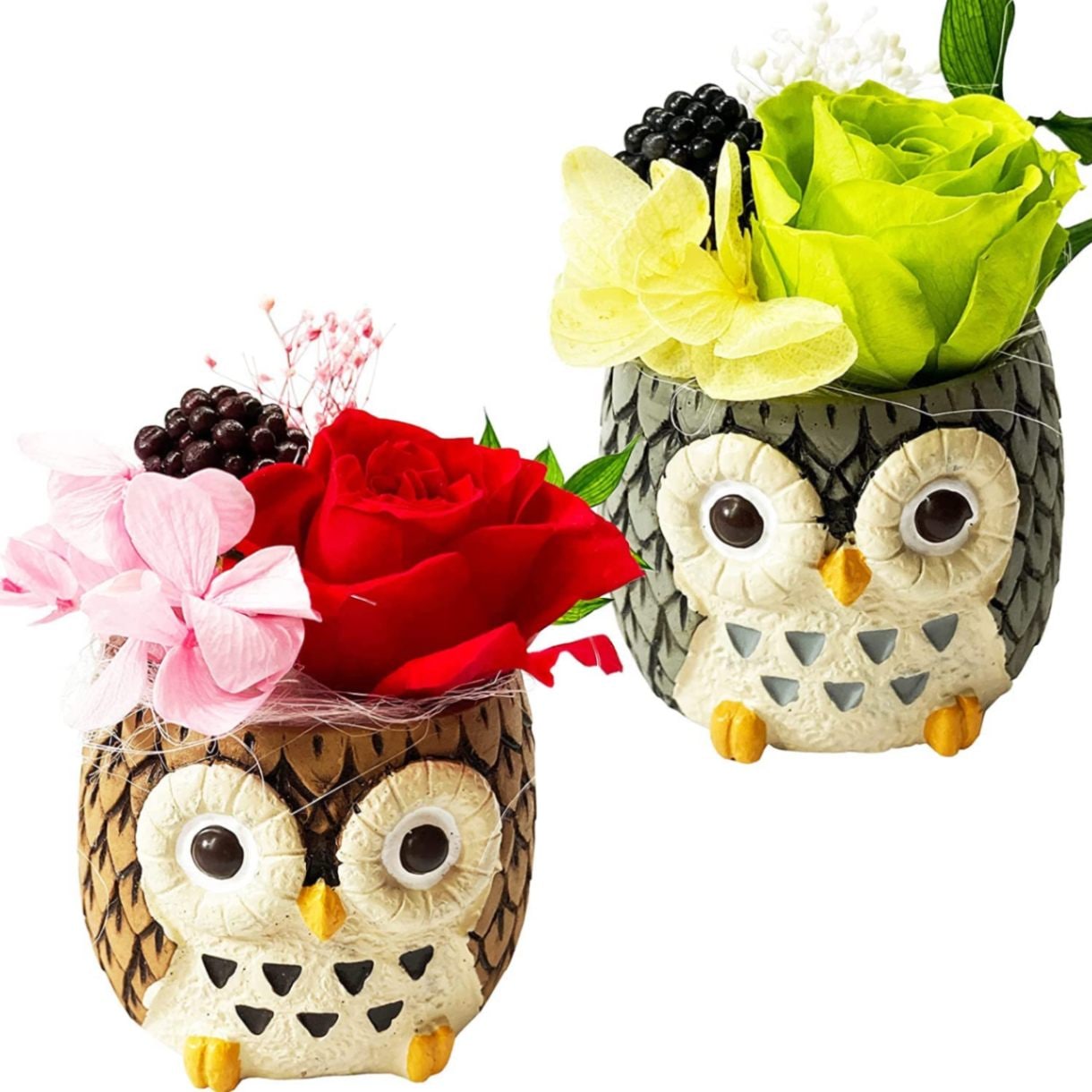 花 プレゼント お花 ふくろう 縁起物 ペアセット プリザーブドフラワー