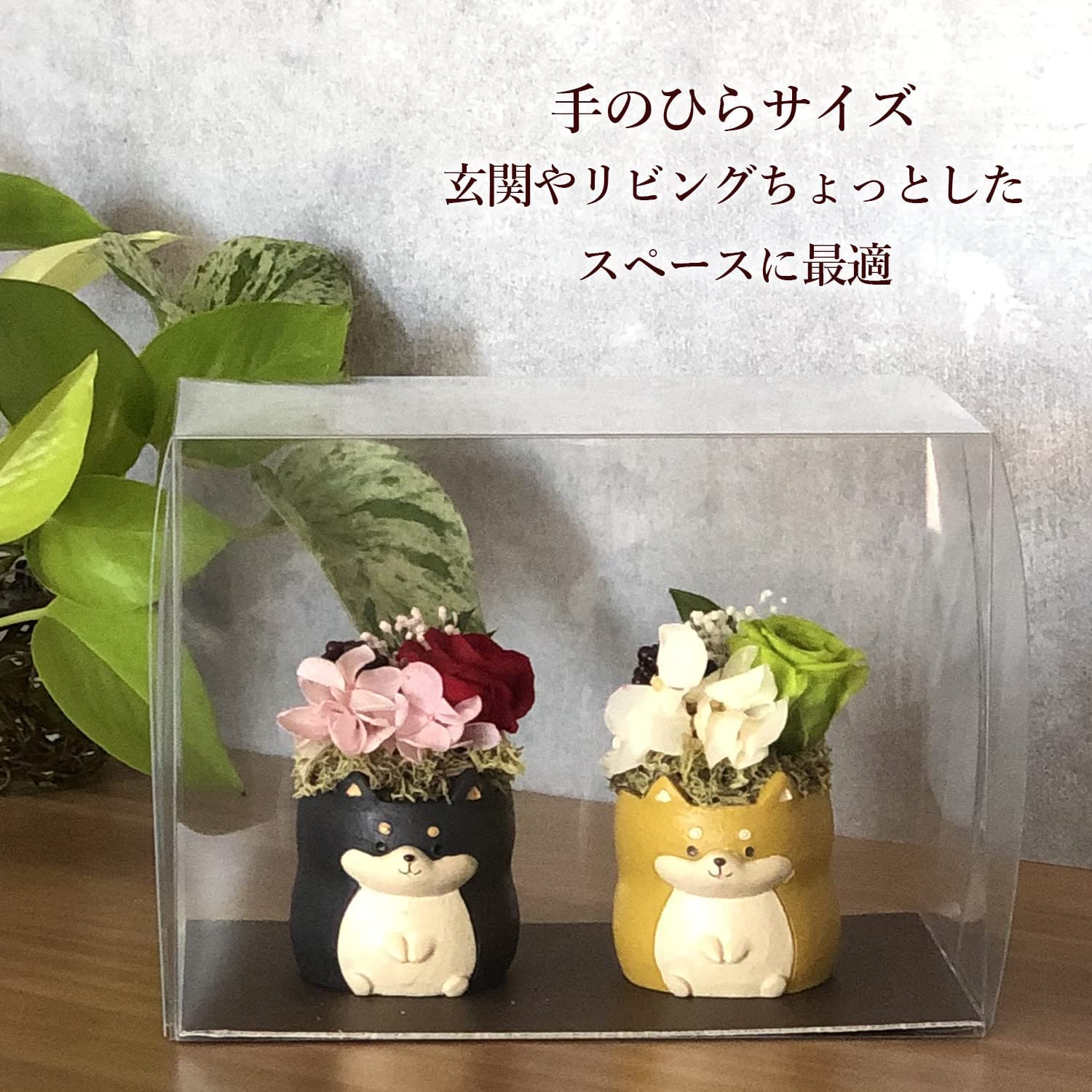 花 プレゼント お花 柴犬 いぬ ペアセット プリザ 黒柴 茶柴