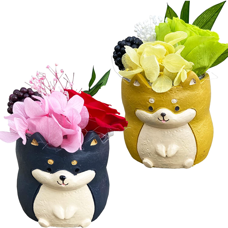 花 プレゼント お花 柴犬 いぬ ペアセット プリザ 黒柴 茶柴