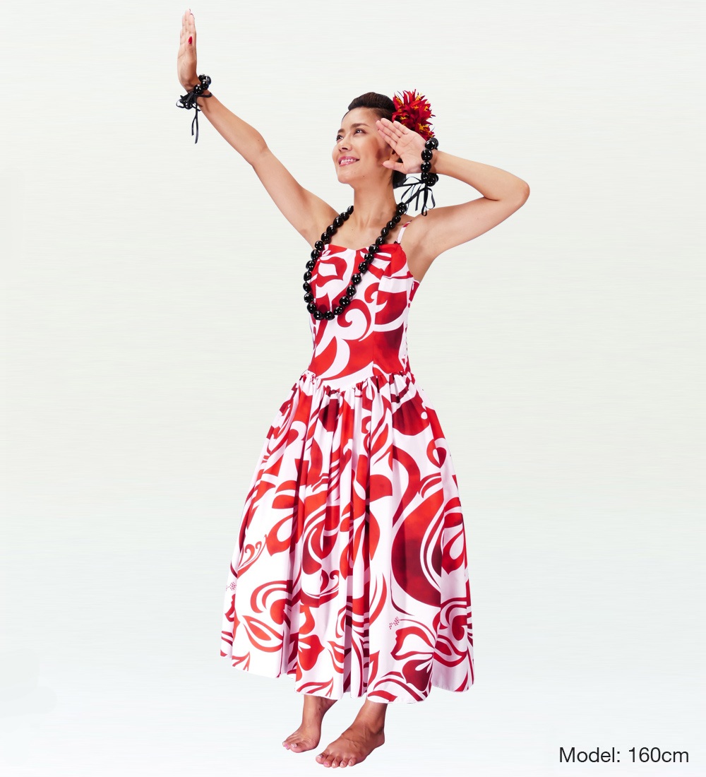 フラダンスムームー ハイビスカス ミディ丈 ホワイト レッド 2258wr フラダンス総合 ムームードレス カスタマイズ Egl Tokyo