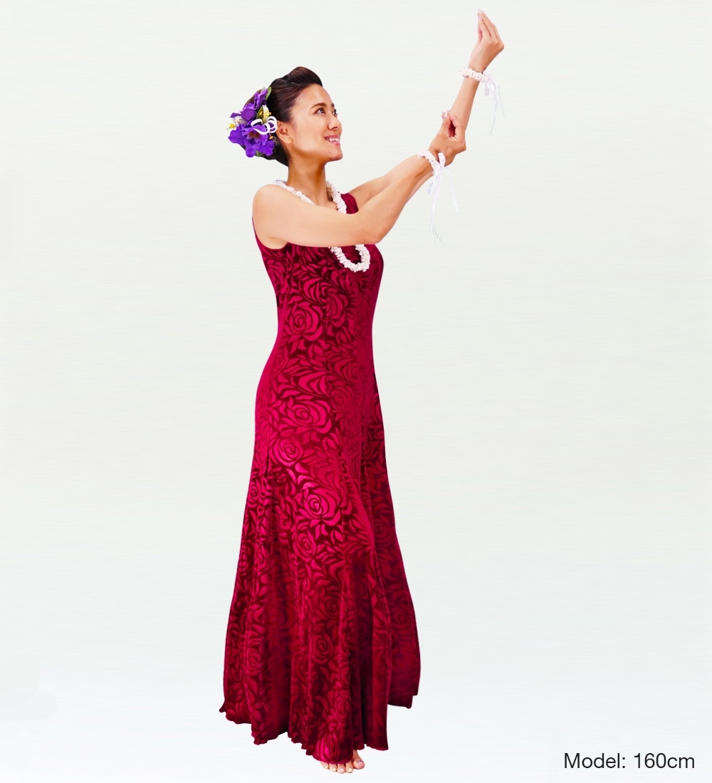 フラダンス ロケラニベルベット ワンピースドレス ワイン 2309wia