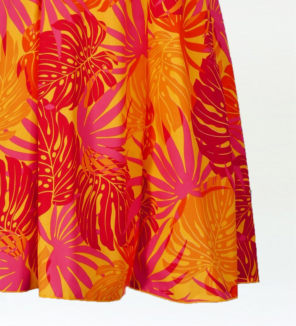 フラダンスムームー ストラップレス ミディ丈ドレス オレンジ 2345o