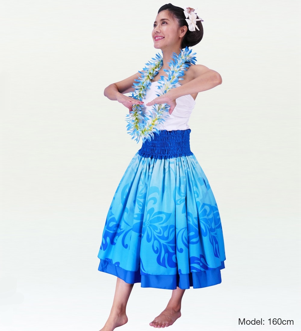 フラダンス ダブル リバーシブル パウスカート ブルー2525