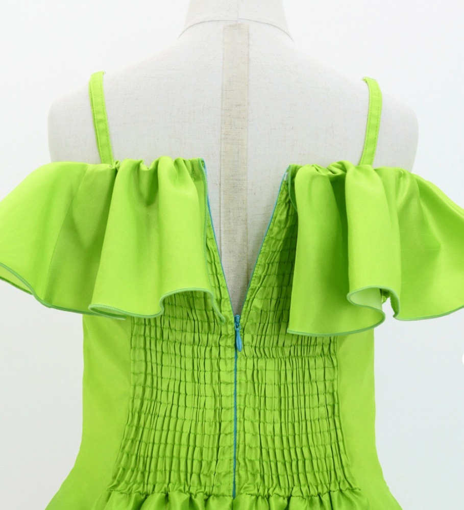 ケイキ フラドレス オフショルダー ミディ丈 ハイビスカス イエロー