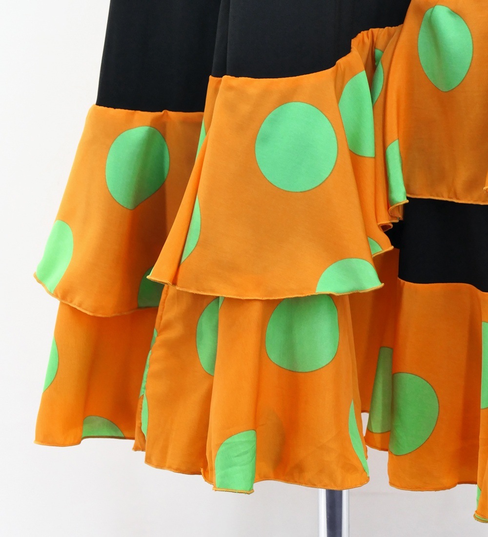 フラメンコ 水玉 斜めフリル ファルダスカート オレンジ 3047or