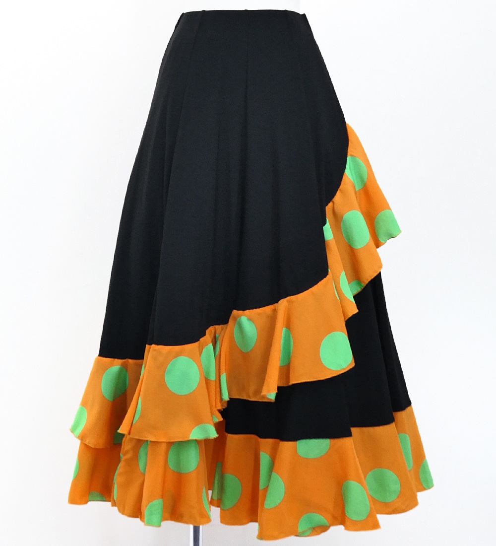 フラメンコ スカート オレンジ フリル付き フラメンコ 水玉 斜めフリル ファルダスカート オレンジ 3047or
