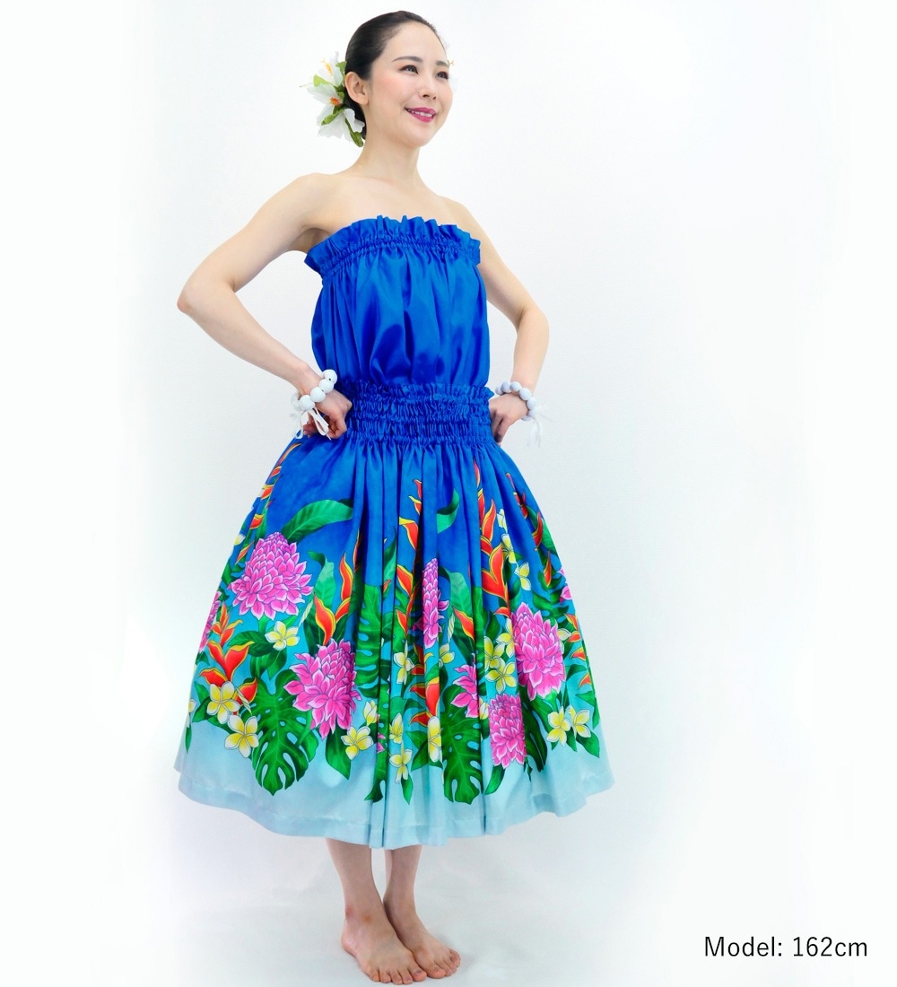 Torch Ginger ドレス　フラダンス　青 Torch Ginger ドレス フラダンス 青
