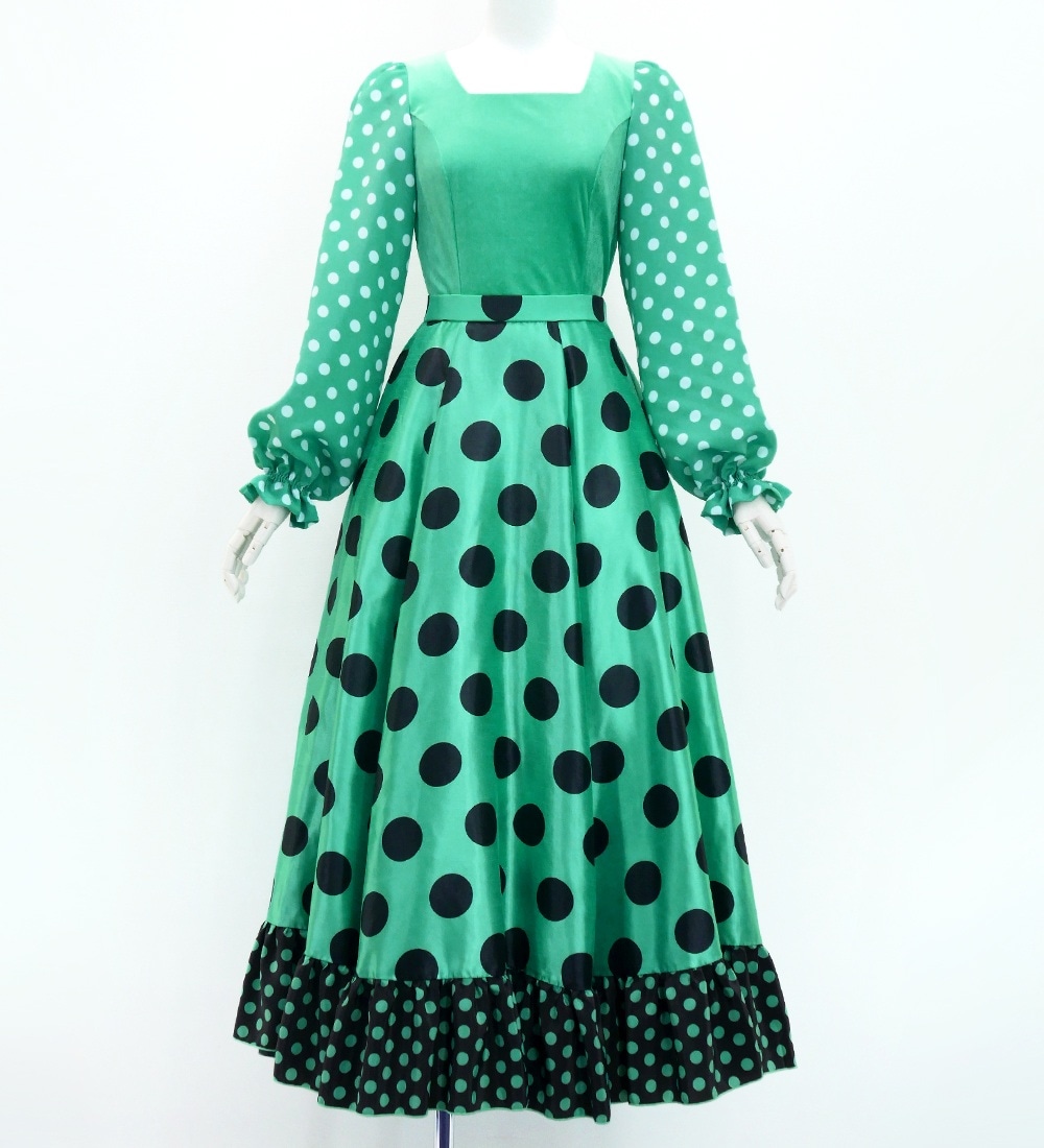 フラメンコ　ツーピースセット ターコイズ フラメンコドレス ツーピース フラメンコ 水玉