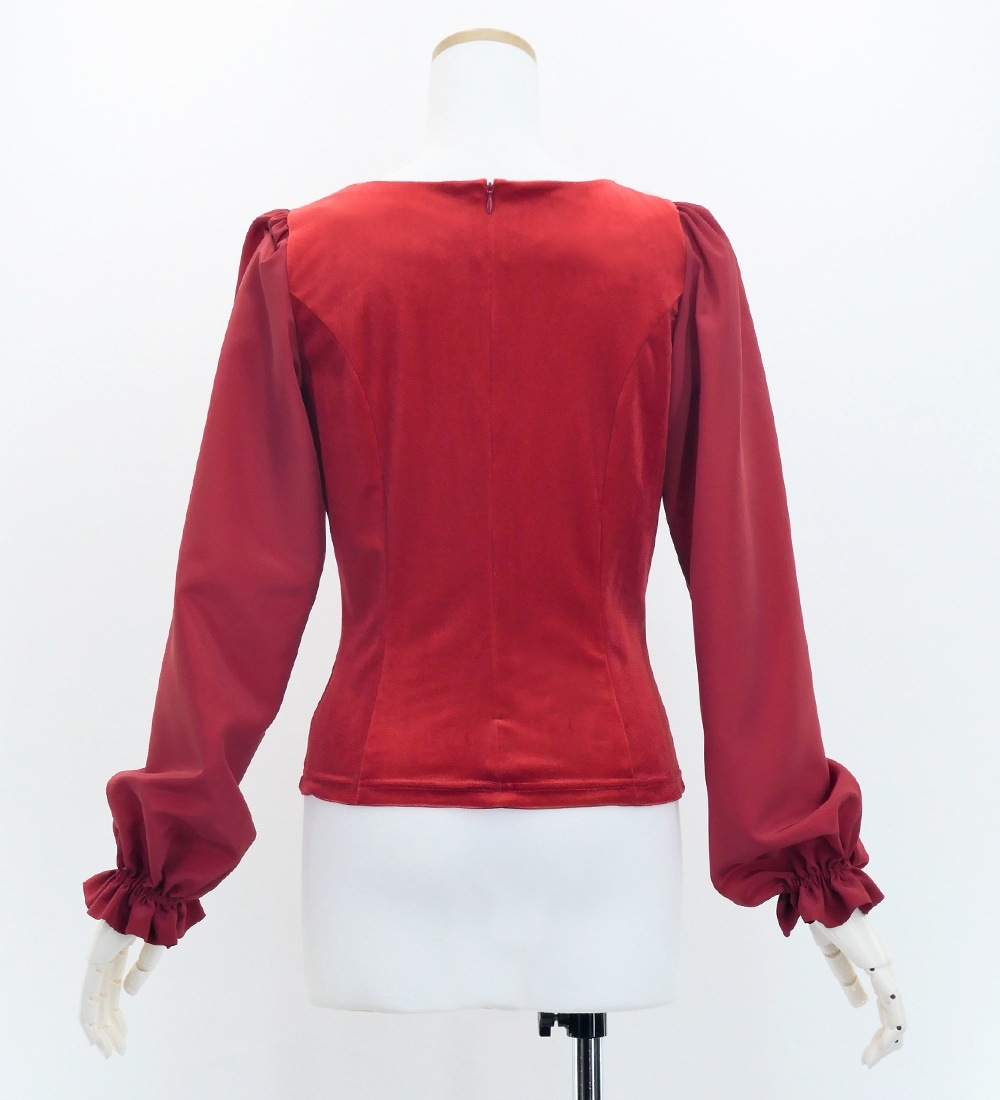 フラメンコ 選べる襟ぐり ロングスリーブブラウス ダークレッド2