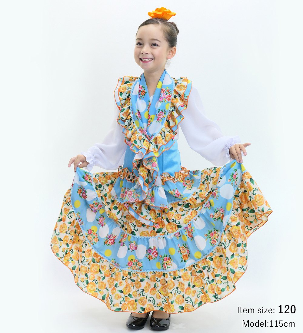 キッズ フラメンコ ピキージョ＆スカートセット ブーケ×水玉