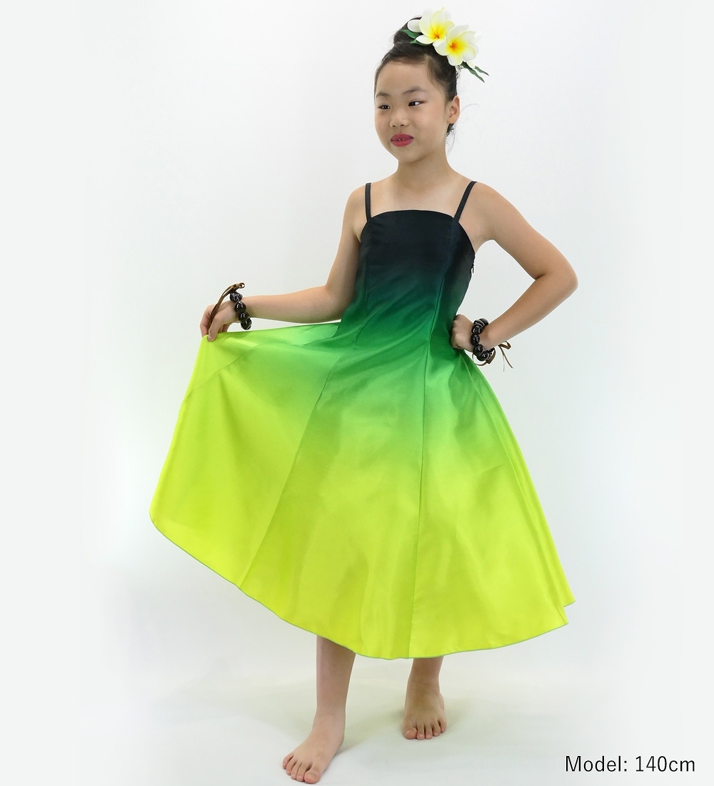 【美品 日本製 フラダンス衣装】グリーン MermaidLine MMJ ドレス フラダンス用衣装 美品 上下3点セット】MMJ マーメイドライン