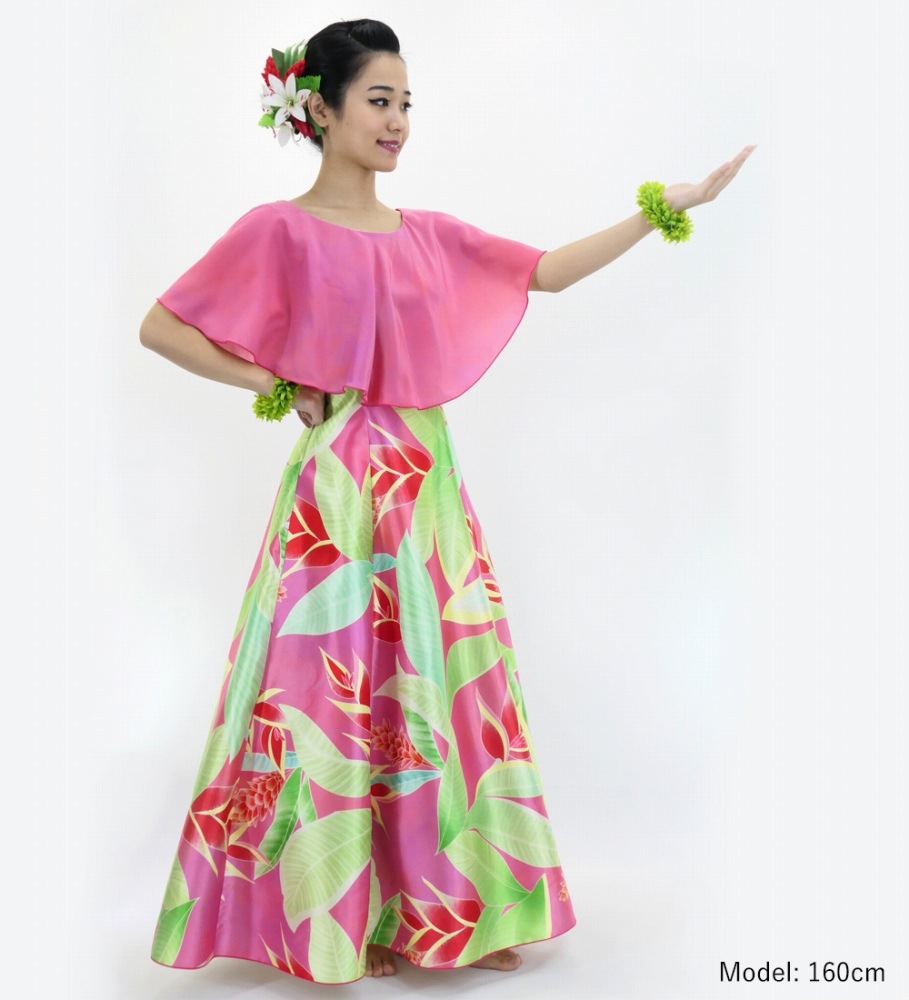 ロング丈】 フラドレス ケープ ヘリコニア ピンク J2873pi | hula