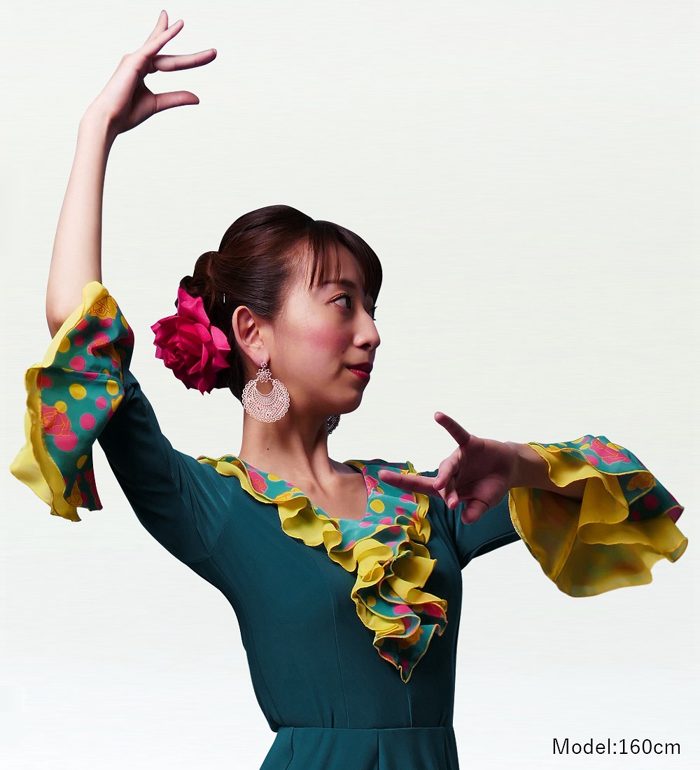 フラメンコ トップス グリーン フラメンコ衣装】グリーン SONIA JOHNES