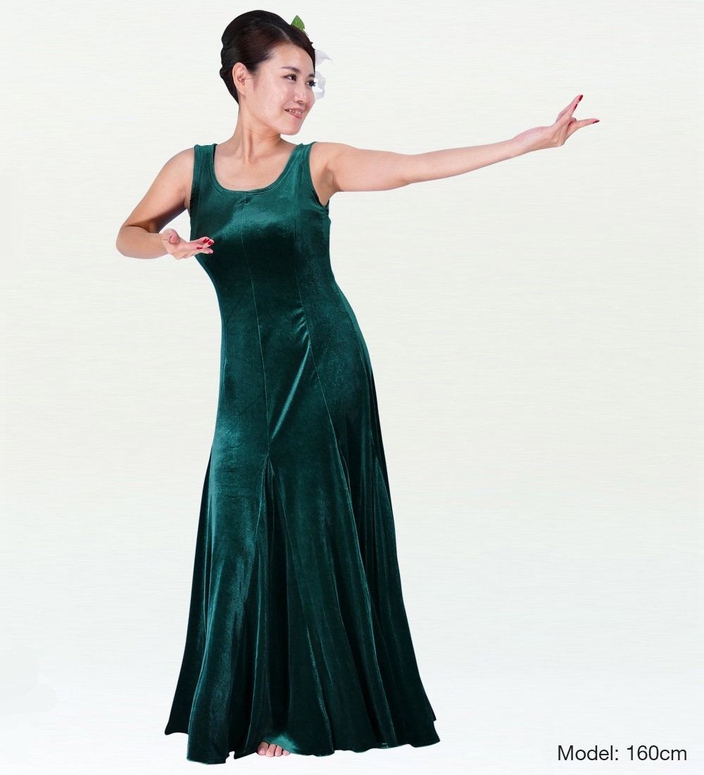 フラダンス ベルベット 無地 ワンピースドレス グリーン 1912a