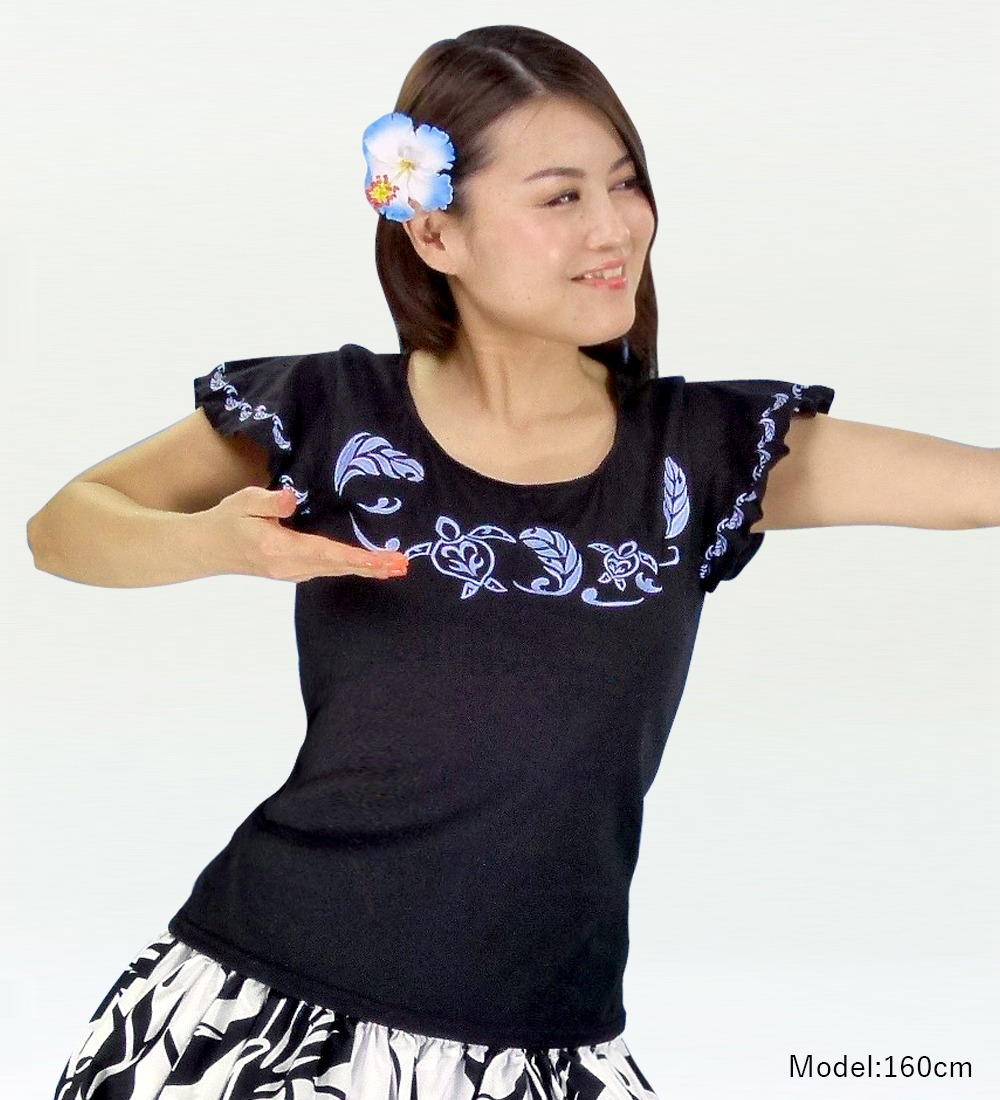 ANTIPAST パイナップル柄刺繍フリル袖カットソーサイズ2 特価】LL(XL)サイズ フレンチフリル Tシャツ 刺繍スカイブルー ホヌ