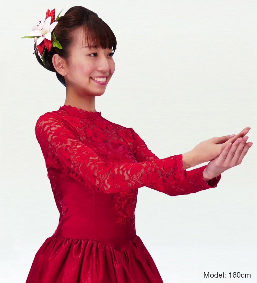 【フラメンコ衣装】レッド ブラウス トップス ピンク 花柄 梯子リボン 03cc77092d32075f903518a4f4e0e5