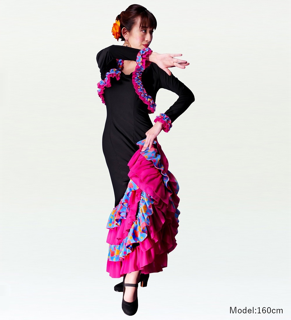 フラメンコ 衣装　ブラックフリルドレス セットアップ Amazon.co.jp: [LNIGHT] 社交ダンス衣装 2点セット フリル