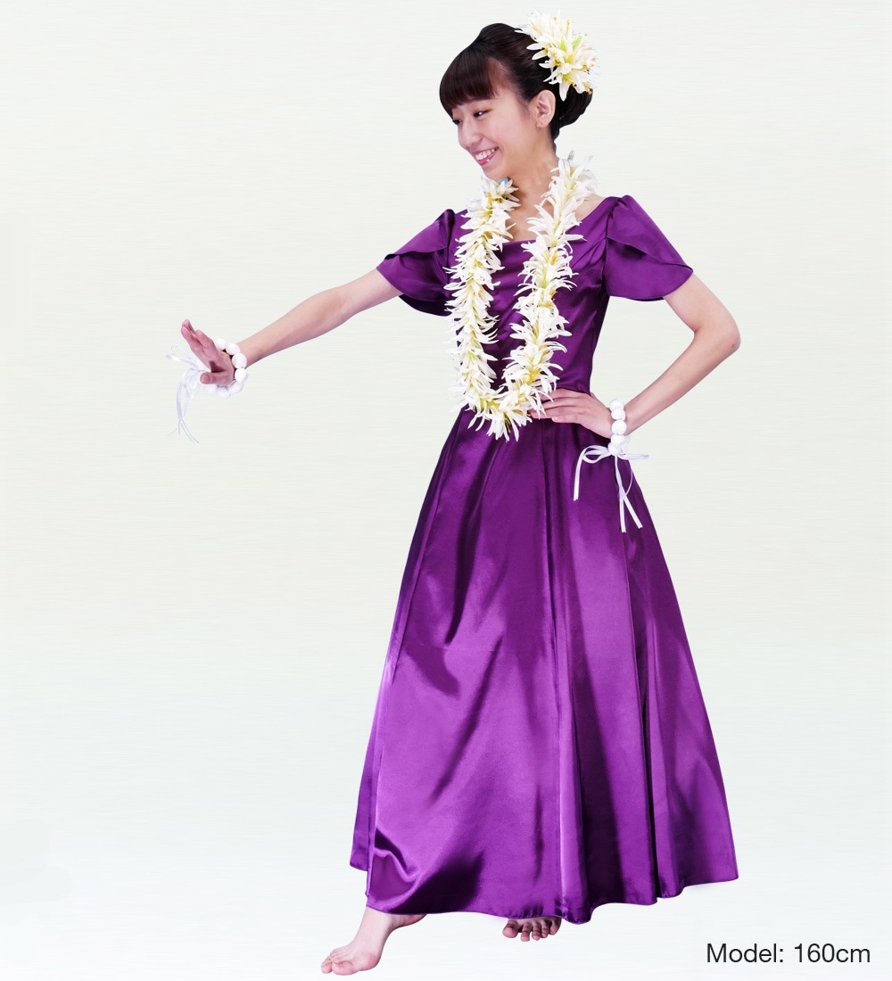 【美品 フラメンコ衣装】光沢パープル×光沢ブラック×フリル ドレス大きく広がる裾 ベルト付き1段斜めフリルプルオーバー BK×PU - オリジナル