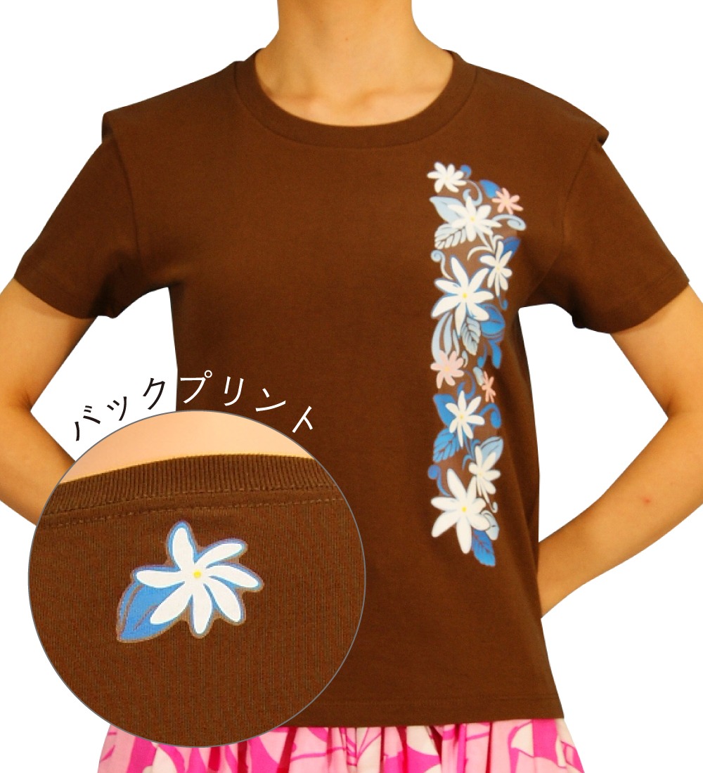 Tシャツ 縦ラインティアレプリント ブラウン 881br